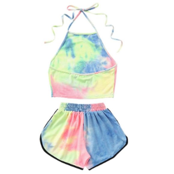 Women's 2 Piece Set Halter Crop Top and Shorts Set - Picture 2 of 5